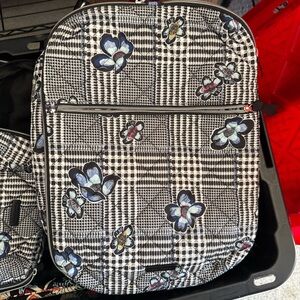 Floral Checkered Women's Backpack & Pouch
